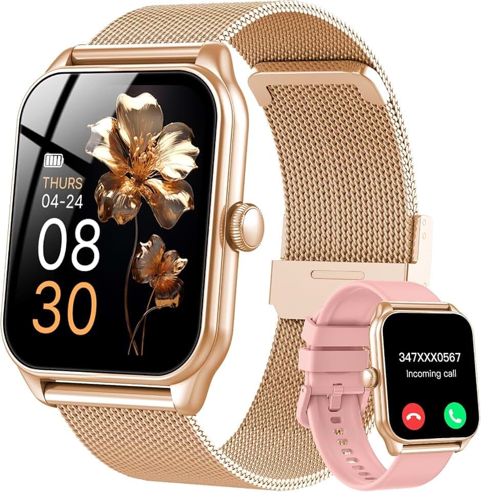 Smartwatch Damen mit Telefonfunktion, 1,83" Zoll Touchscreen Fitness Tracker, 120+ Sportmodi, IP68 Wasserdicht Smart Watch mit Herzfrequenz, Schlafmonitor, Schrittzähler für iOS Android (Roségold)