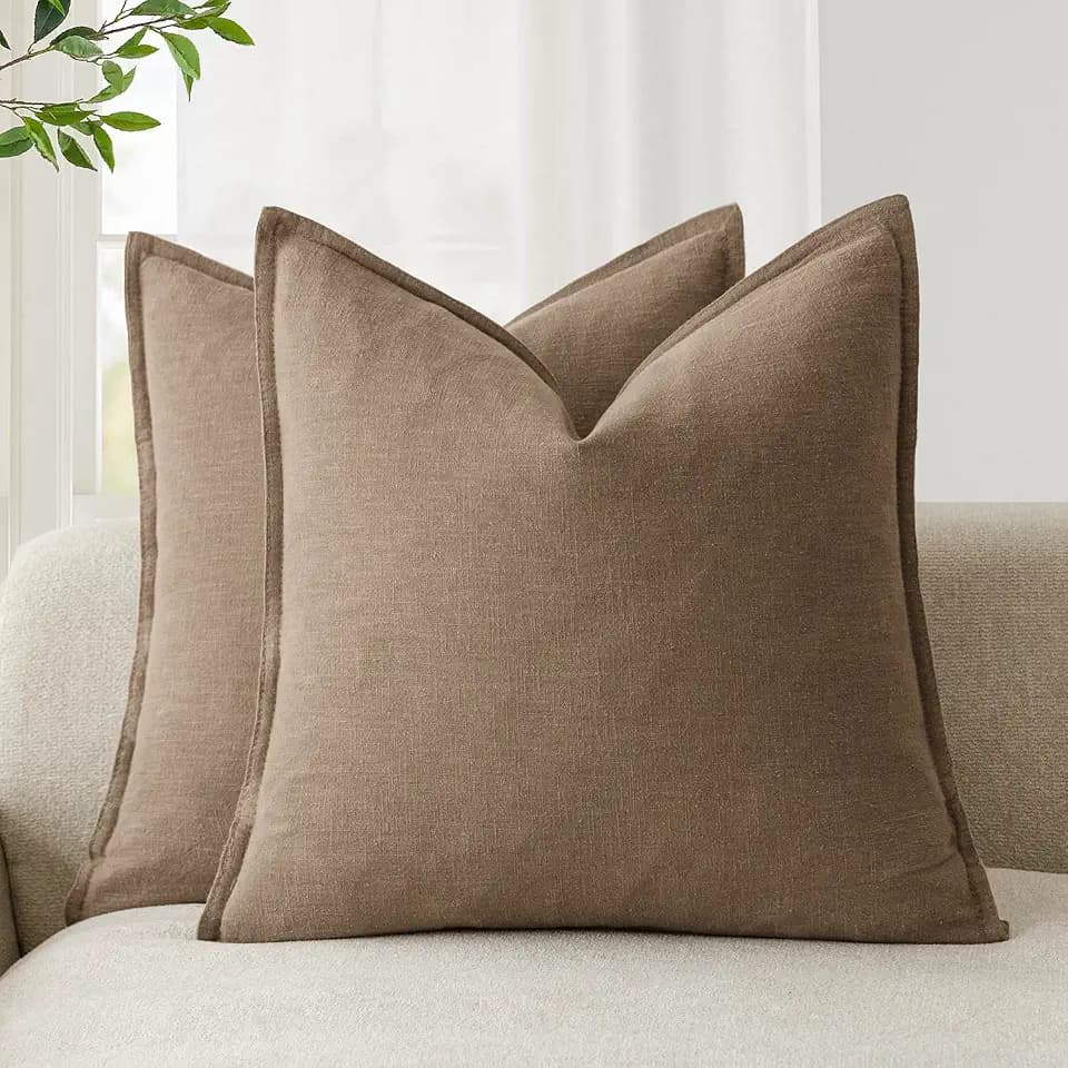 Foindtower Linen Solid Decorative Throw Pillow Covers 24x24 Cocoa Brown