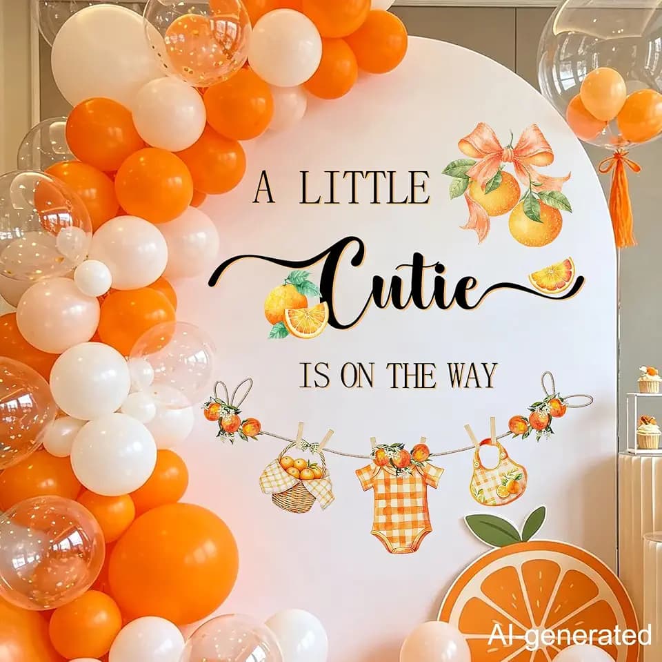 A Little Cutie is on the Way Wall Decal, Little Cutie Baby Shower Decorations, Orange Baby Shower Decorations, Orange Decal for Balloon Arch Backdrop