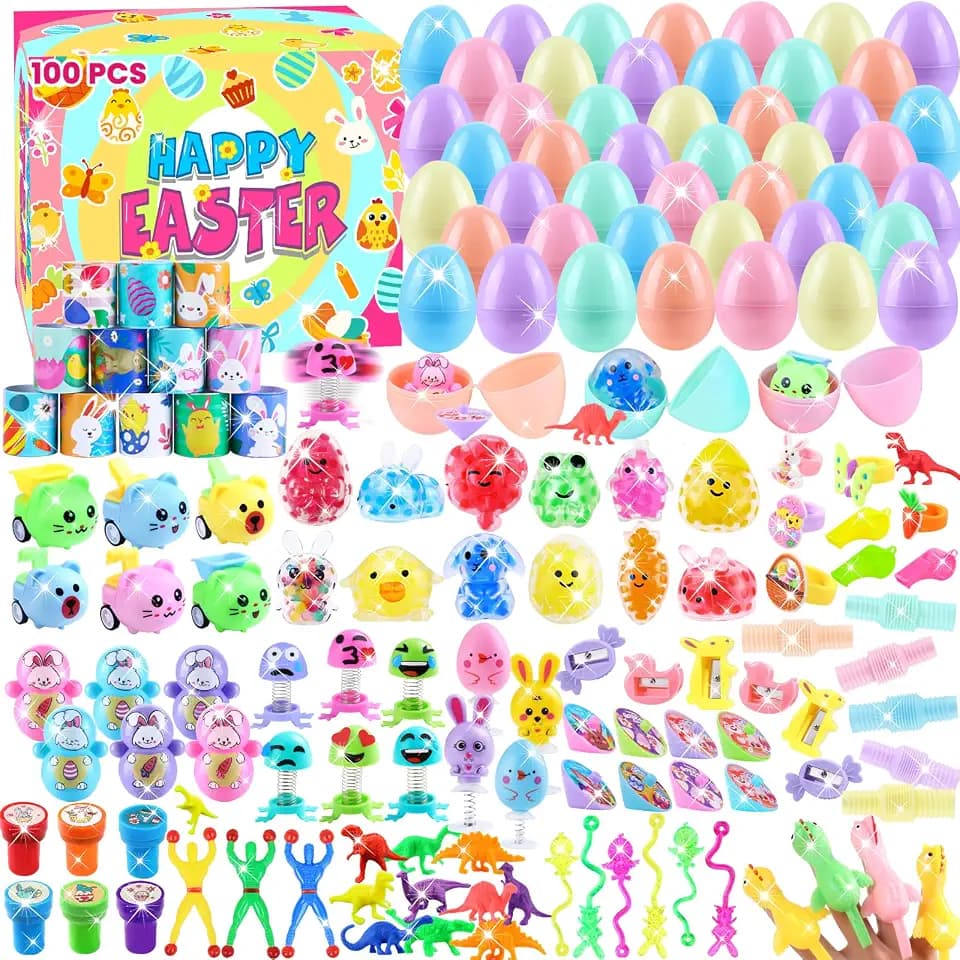 100Pcs Prefilled Easter Eggs with Toys Party Favors Basket Stuffers Set