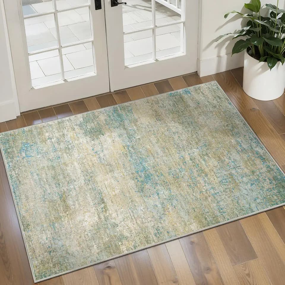 Tangsoo Abstract 2x4 Washable Rug for Entryway, Small Modern Non Slip Rugs