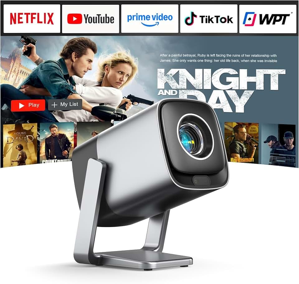 Smart Mini Beamer 4K Kompatibel mit Netflix & Dolby Audio, XuanPad 28000 Lumen Beamer mit TOF Autofokus & Trapezkorrektur, WiFi6 & Bluetooth, 210° Heimkino/Outdoor Silver Projektor für Handy/PC