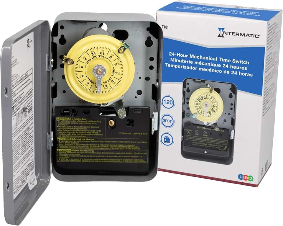 Intermatic T101 24-Hour Mechanical Timer Switch, 120V SPST 40A, Indoor