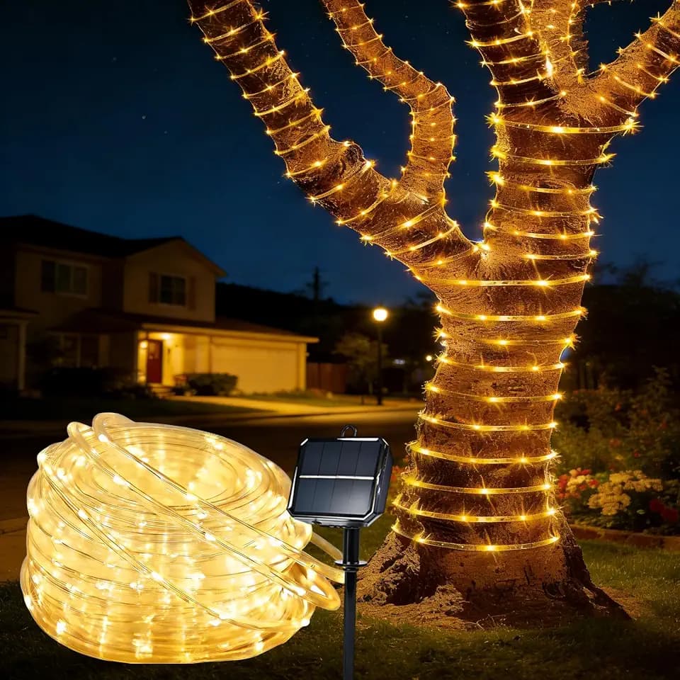Solar Roep Lights for outside, 66ft 200 LED Warm White Solar string Lights