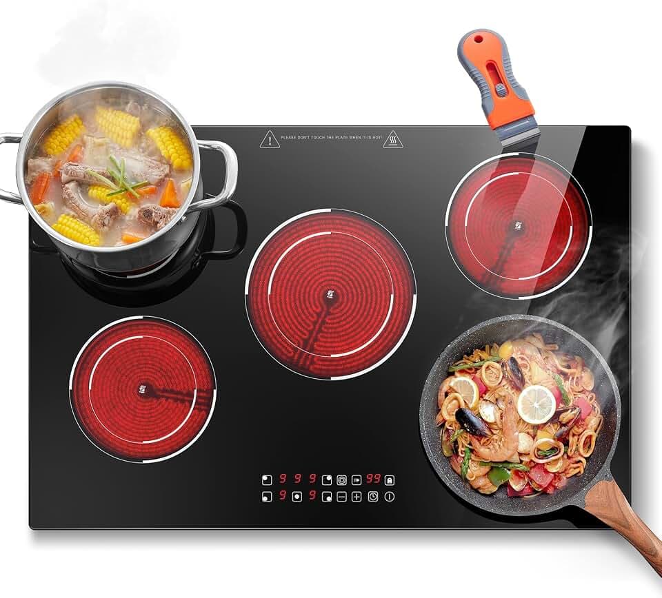SNDOAS Kochfeld 77cm, Glaskeramikkochfeld 5 Platten 9000W, 3 Doppelringzone