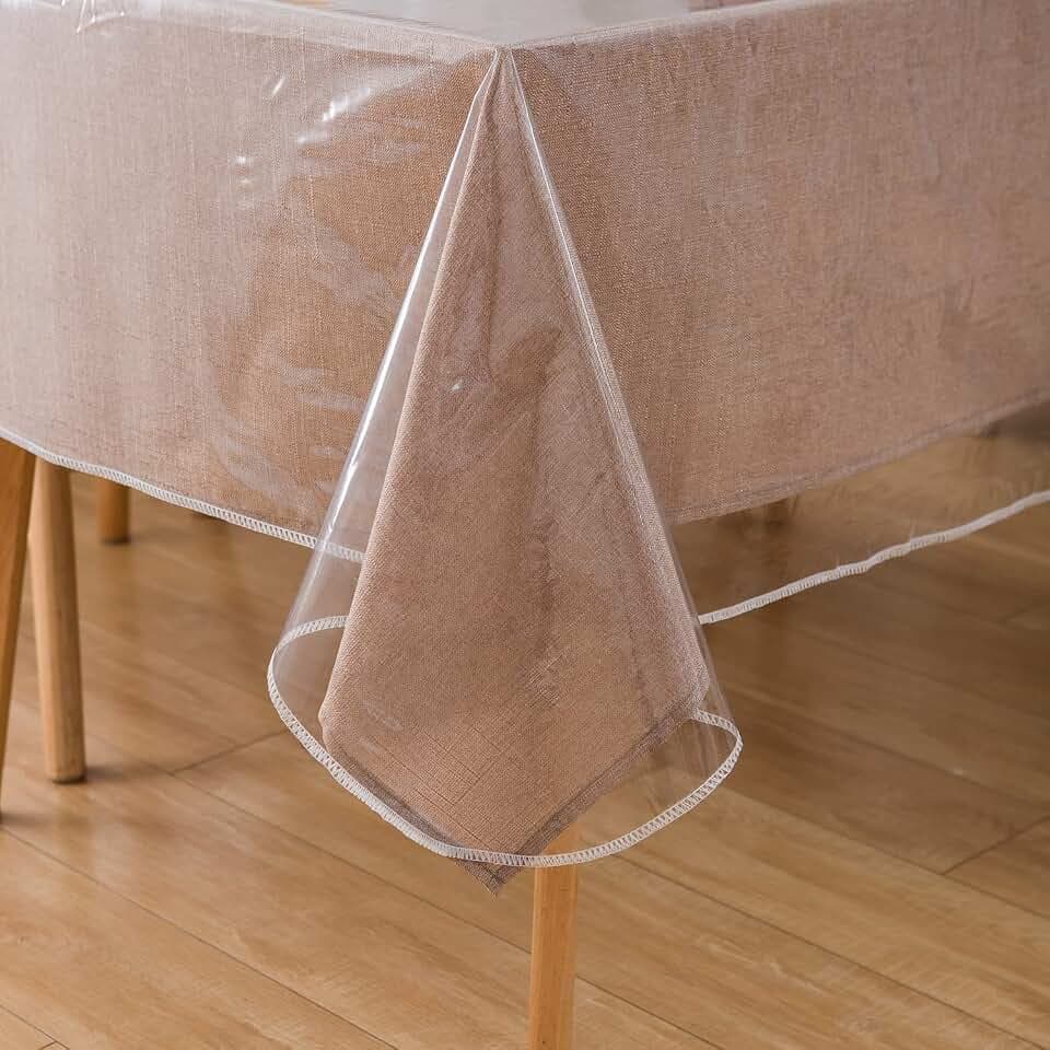 Clear Heavy Duty Vinyl Tablecloth with Sewn Finished Edges Rectangle Waterproof Oil-Proof Stain Resistant Plastic Table Cover Protector (54 x 70 Inch)