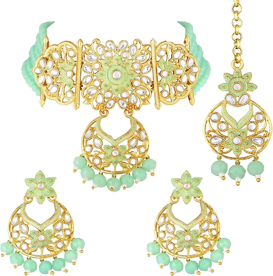Aheli Ethnic Kundan Choker Necklace Indian Traditional Bollywood Fashion Jewelry Set with Earrings Gift for Women