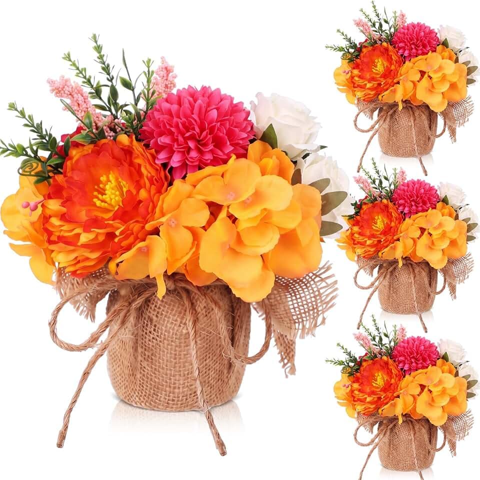 4 Pack Fall Artificial Flowers Centerpieces for Tables Decoration