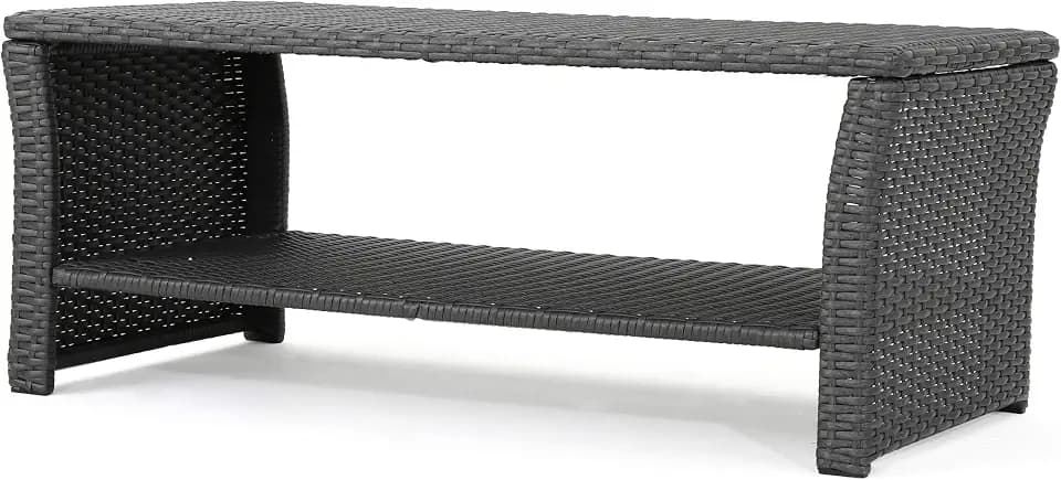 Christopher Knight Home Justin Outdoor Wicker Coffee Table, Gray, Black