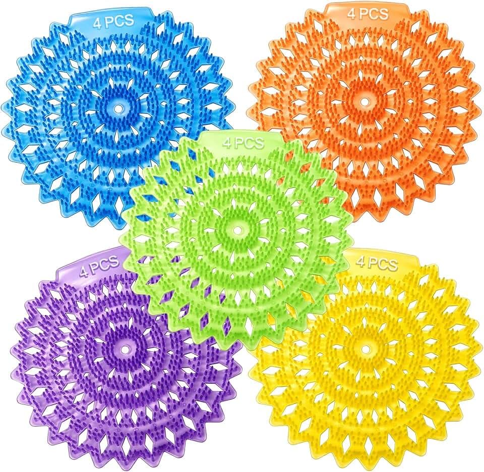20 Pack Urinal screens deodorizer,3D anti-splash odor protection urinal cakes for men bathroom，toilet splash guard for men，five scents urinal mats (20)