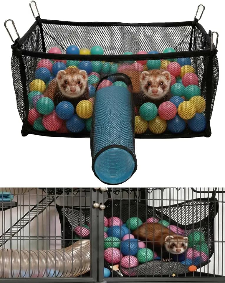 Ferret Ball Pit with 50 Pack Balls for Ferret Cage - Ferret Hammock for Cage Compatible with Tunnel System (Included 50 Pcs Ferret Toys Balls)