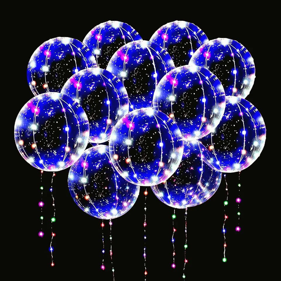 12 Packungen LED Bobo Luftballons mehrfarbig,18 Stück klare Bobo-Luftballons,3 Leuchtstufen blinkende LED-Lichterkette,51 cm große Helium-Luftballons,Weihnachts Hochzeit Geburtstags party Dekorationen