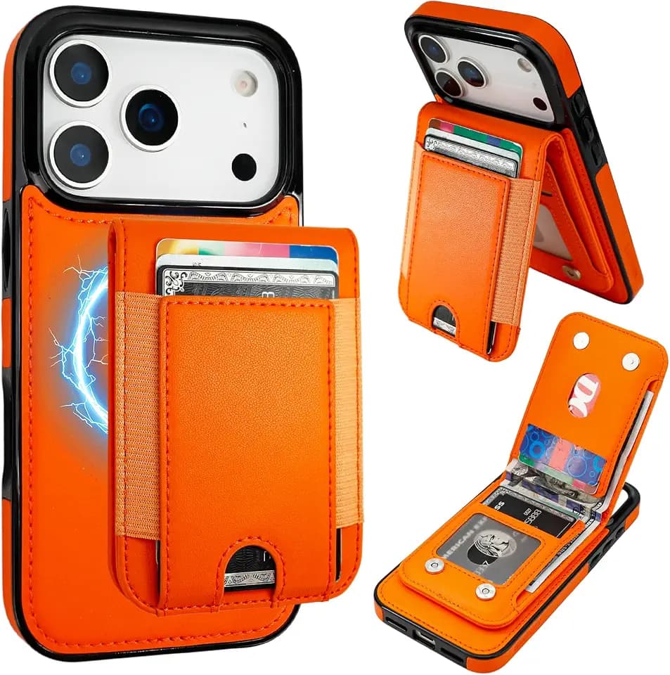 KIHUWEY for iPhone 18 Pro Max/17 Pro Max Wallet Case for MagSafe, Orange