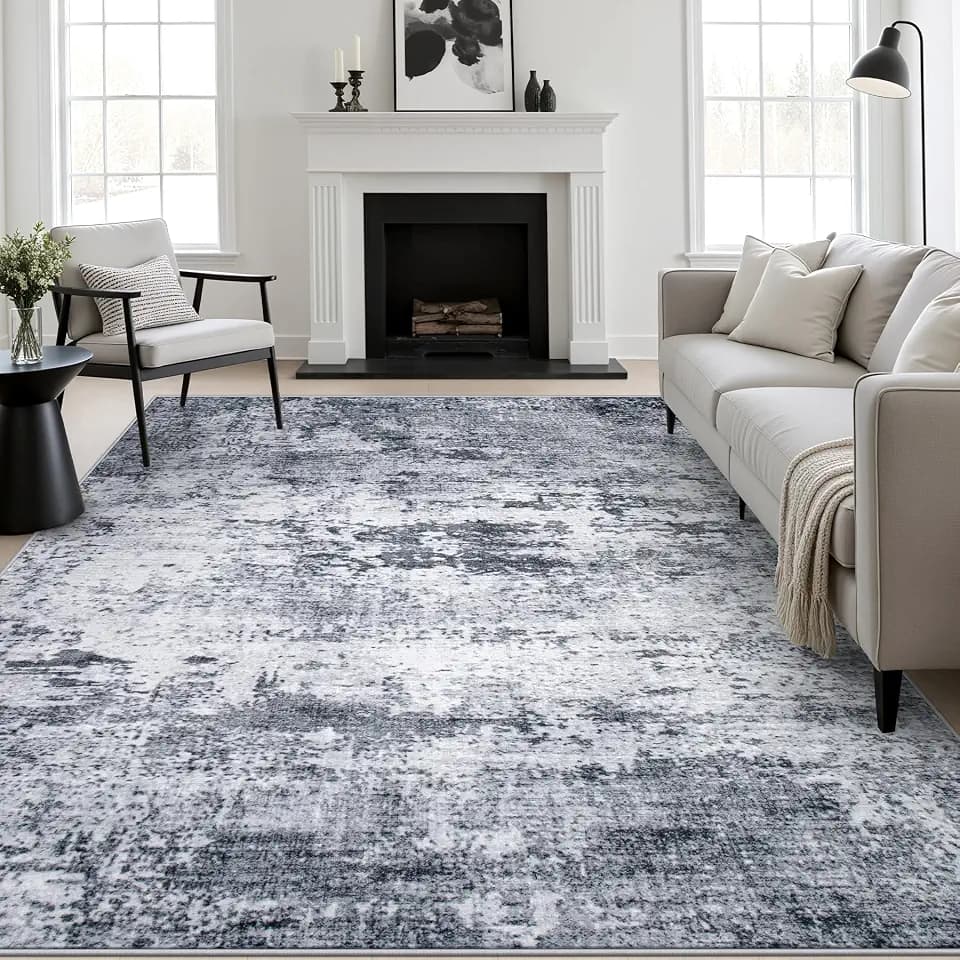 10x14 Area Rug Living Room: Modern Washable Indoor Soft Carpet Grey