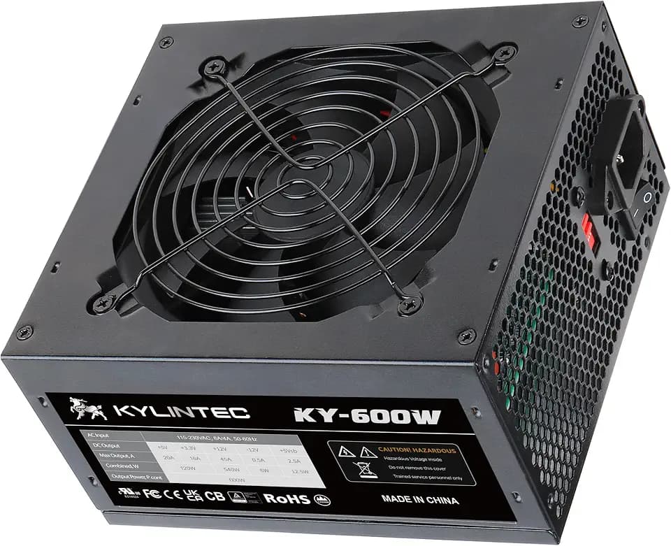 600w Power Supply ATX PSU Non-Modular with 6+2 Pin Connectors,120mm Auto-Thermally Fan PPC Protection