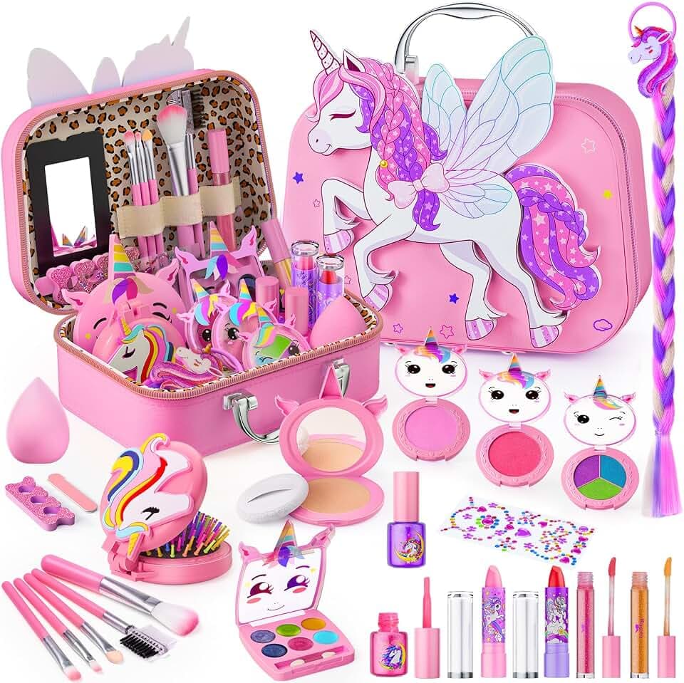 Beayuck Kids Makeup Kit for Girls - Girls Makeup Kit Toys, Real Washable Cosmetic Set with Storage Case, Kids Play Makeup Set for Christmas Birthday Gift 3 4 5 6 8 10 11 12+ Years Old, Pink