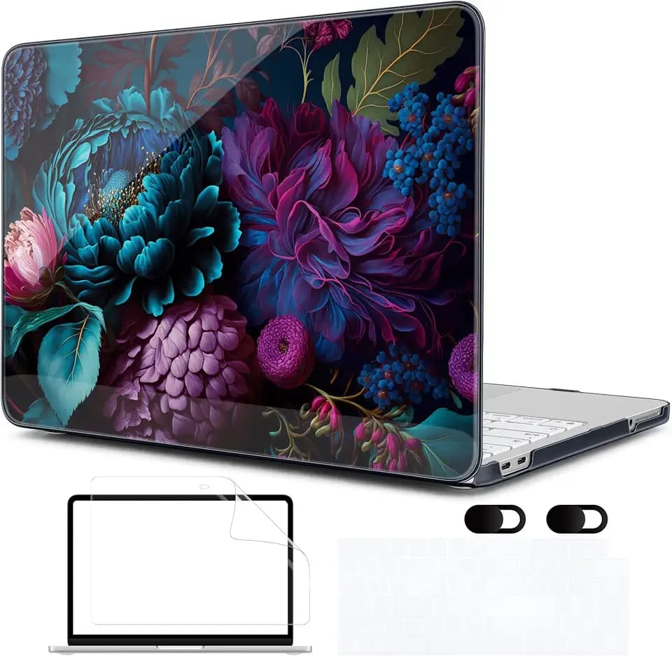 MEEgoodo Printed Case for New MacBook Neo 13 inch 2026 Release(Fit Model A3404), Laptop Hard Shell Cases with Keyboard Skin & Screen Protector & Webcam Covers, Beautiful Fantasy Flower