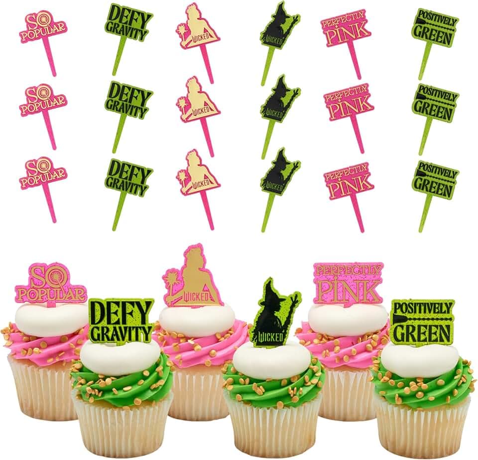 Wicked Elphaba & Glinda Cupcake Decoration Toppers, 24 Pack Party Cake Pics