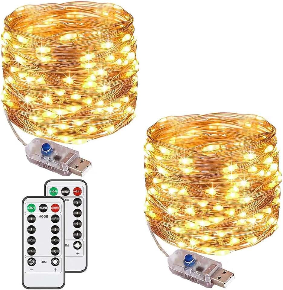 Augone 2 Stück lichterkette usb, 12m 120 LEDs, Warmweiß