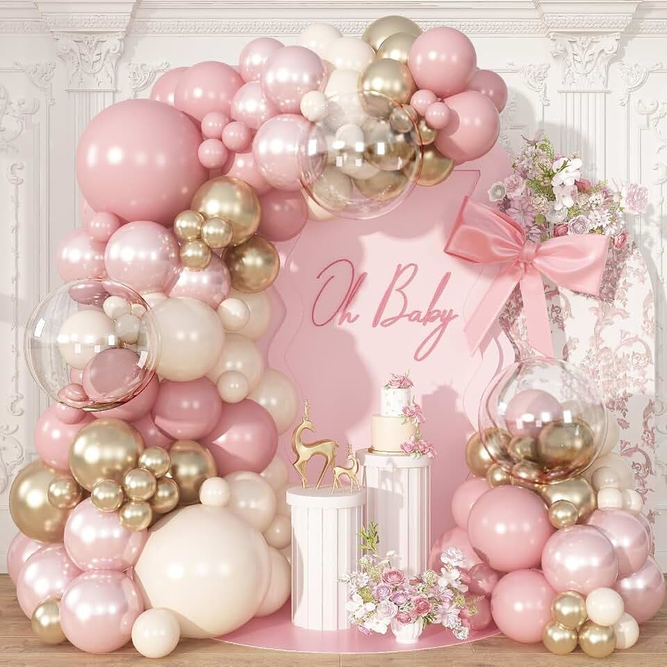 Dusty Pink Balloon Garland Arch Kit Double Stuffed Pink Gold Balloon