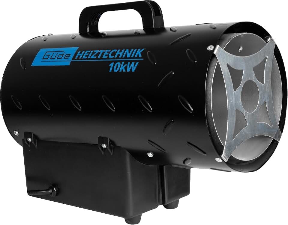 Güde Gasheizgebläse GGH 10 L (220-240 V, 10000 W Heizleistung, 580 m³/h Gebläseleistung, Piezozündung, Edelstahlbrenner, 700mbar Druckminderer, 1,5 m Gasschlauch), Schwarz
