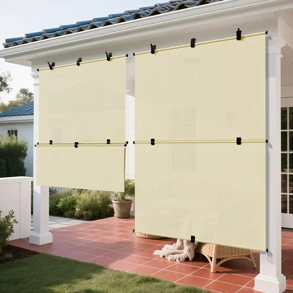 ECOOPTS Roller Shades 6'W x 6'L Patio Sun Shade Outdoor Roller Blinds Roll Up Blinds for Patio Porch Backyard Gazebo Deck Balcony (Beige)
