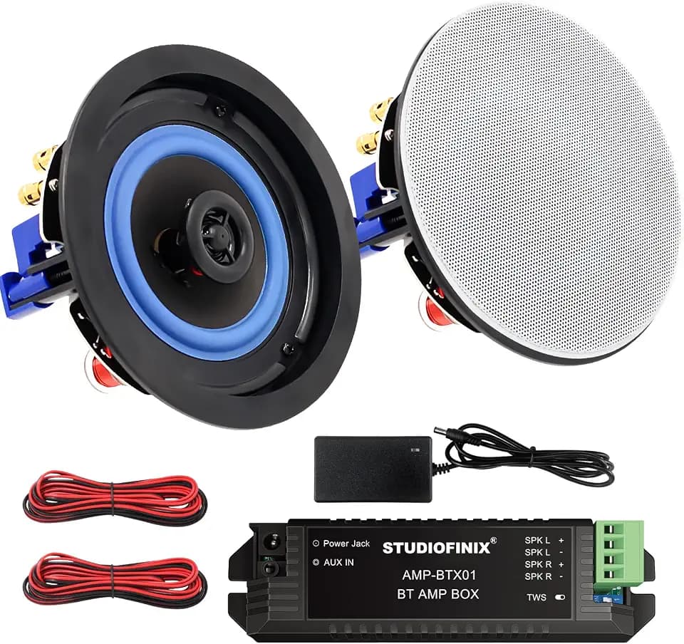 STUDIOFINIX 4-Zoll-Bluetooth-Deckenlautsprecher, 160W 2-Wege-System, kabelgebundenes Surround-Sound für Heimkino, Wohnzimmer, Büro, Küche, Studienzimmer, Keller, überdachte Terrasse und Flush-Mount