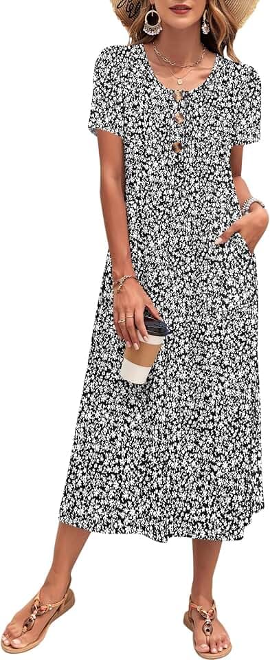MOLERANI Women's Summer Long Midi Casual Loose Dress Short Sleeve Sundress