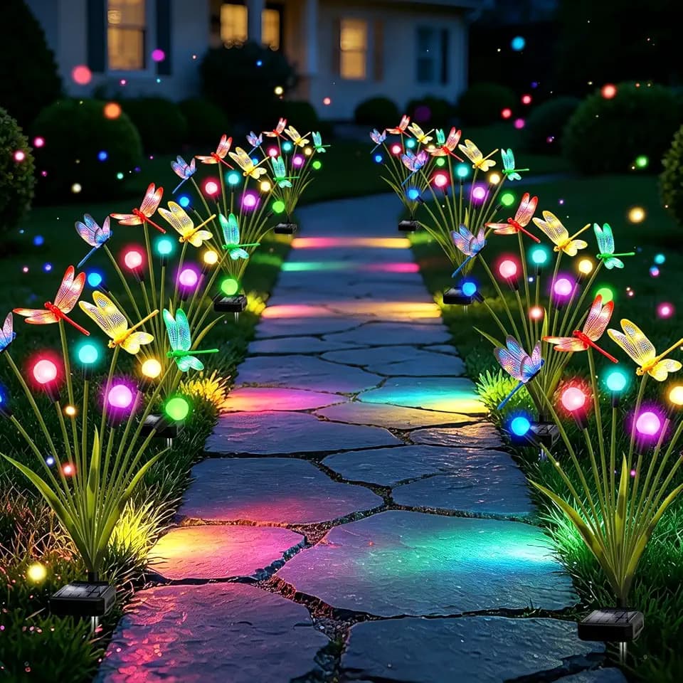 VOOKRY Dragonfly Solar Garden Lights Outdoor (8 Pack, 48 LEDs), Dragonfly Outdoor Decor with Solar Firefly Lights Waterproof Swaying Light for Yard Patio Pathway Gardening Gift for Women, Multicolor