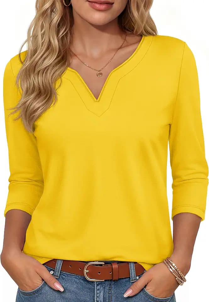 YUCOLEN 3/4 Length Sleeve Womens Tops V Neck Henley Shirts Dressy Casual
