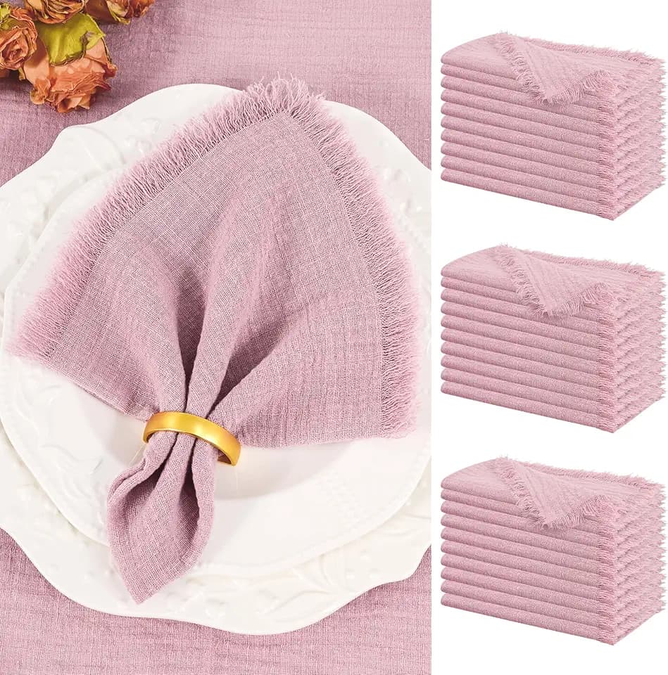 Showgeous 30 Pack Dusty Rose Cloth Napkins with Fringe, 16x16 inch