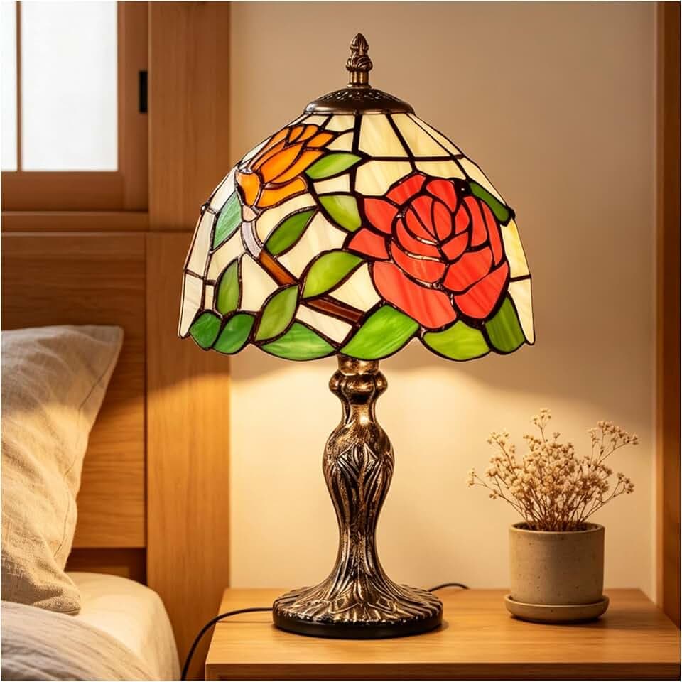Stained Glass Lamp Style Tischlampe, Vintage, 37x20.8cm, Rosenstrauß