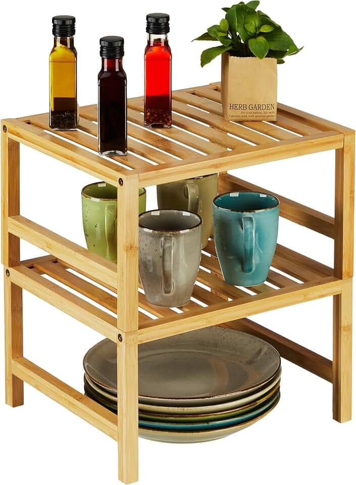 Relaxdays Schrankeinsatz, 2er Set, Bambus, HxBxT: 20 x 35,5 x 30,5 cm, Regaleinsatz für Arbeitsplatte & Schrank, Natur
