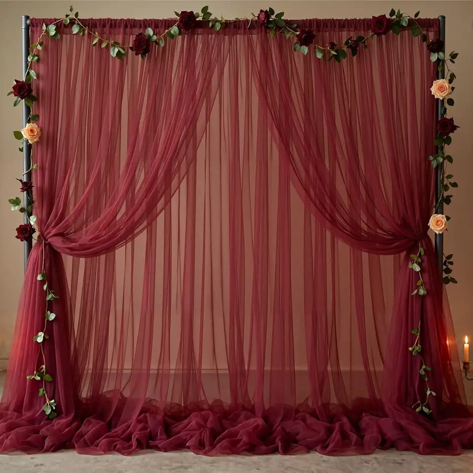 20x10 Burgundy Tulle Backdrop Curtains for Parties, Sheer Backdrop Curtain Wedding Photo Backdrop Drapes for Baby Shower Photography Birthday Party