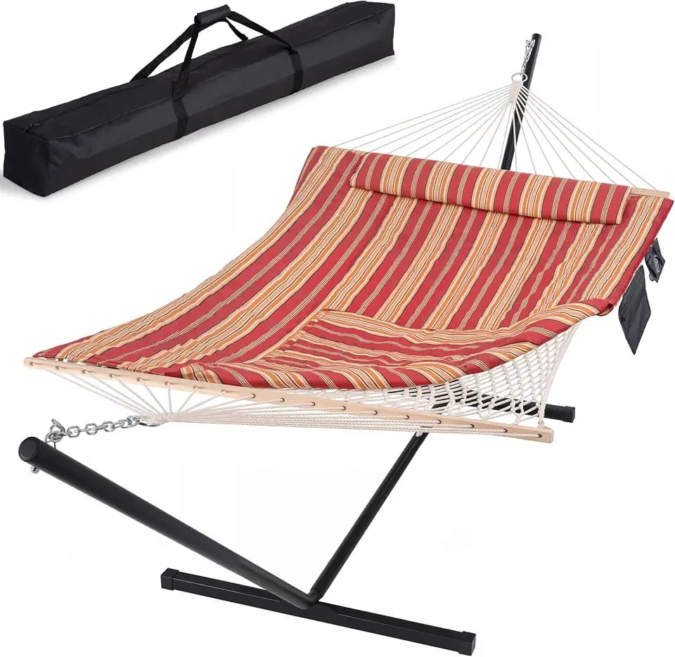 SUNCREAT Hammocks Portable Hammock with Stand, Carrying Bag, Red Stripe