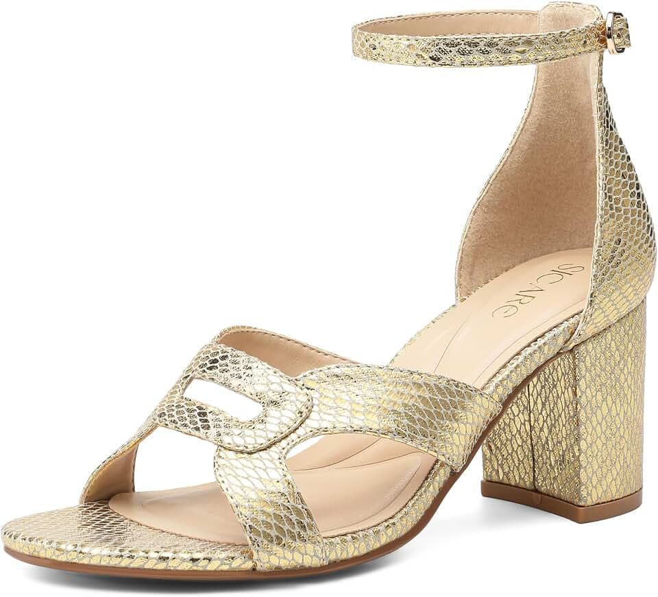 Women's Chunky Heel Sandals – 3-Inch Round Open Toe Heels Dress Shoes with Plaid Cutout Upper Adjustable Ankle Strap, Comfortable Summer Heeled Sandal for Work, Party, Wedding