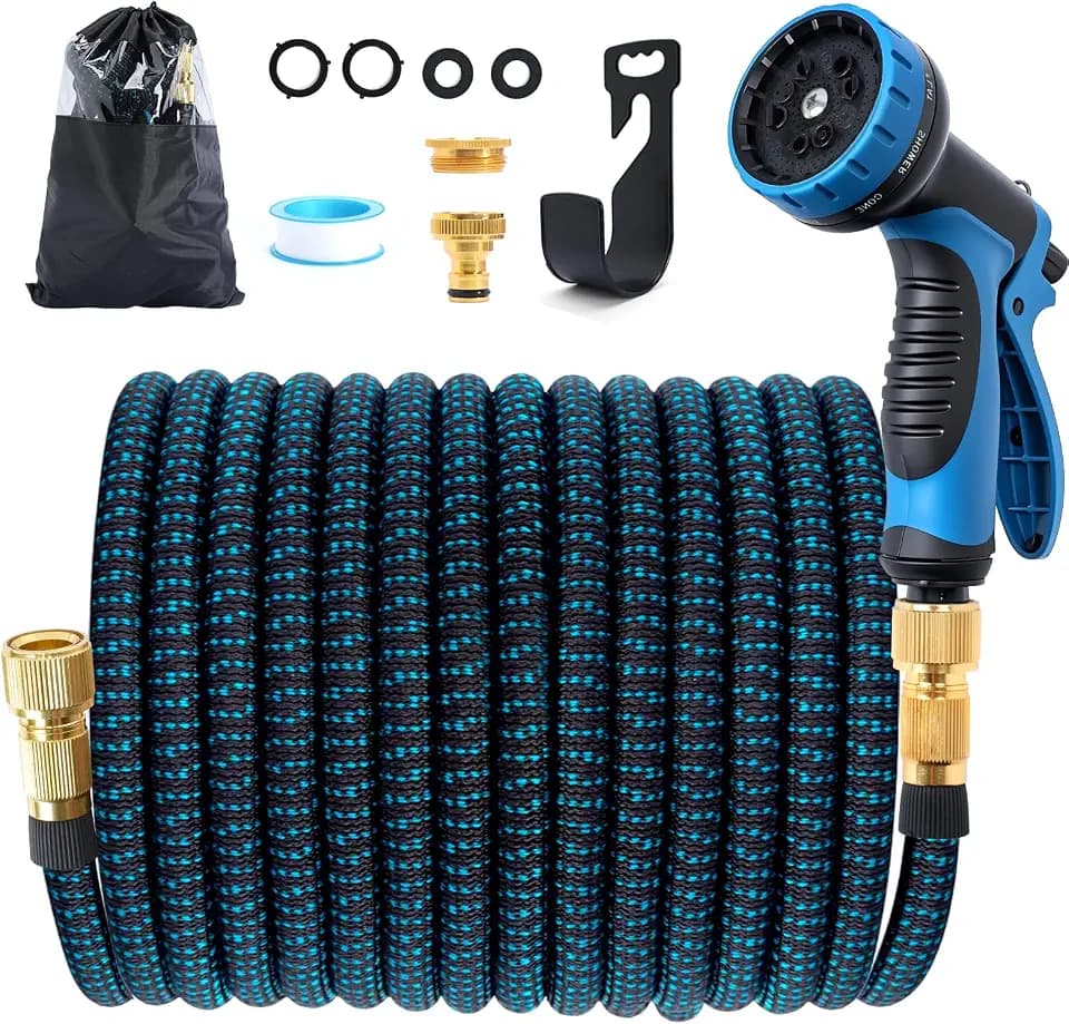 Jsdoin Gartenschlauch Flexibel 15m, Ausziehbare Garten Schlauch Dehnbarer mit 10 Funktions Gartenbrause, 1/2" 3/4" Adapter für Wasserschlauch Flexibler Garden Hose （15m / 50ft）