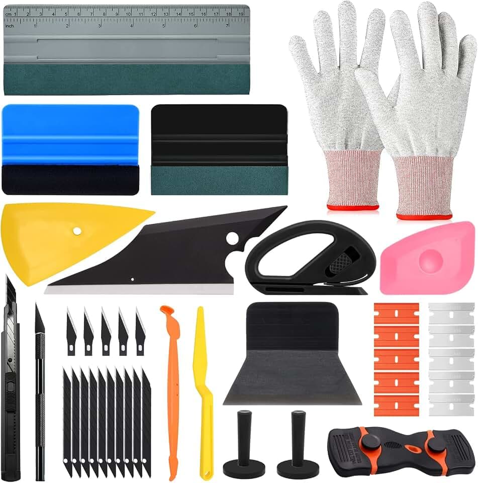 EHDIS Folierungs Werkzeug Set, Rakel Set für Folierung, Car Wrapping, Auto Folierung, Window Tint, Klebefolien, Fensterfolie, Küche, mit Rakel Set, Cuttermesser, Schaber, Fensterabzieher, Handschuhe