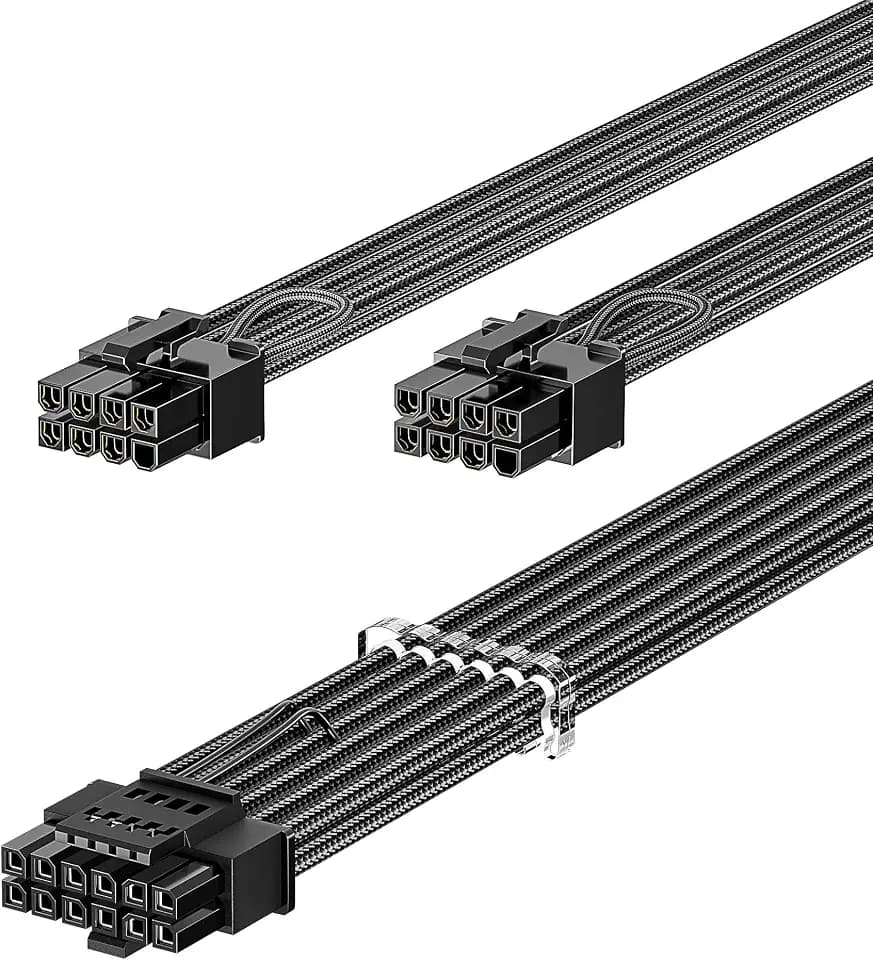Fasgear PCIe 5.0 Netzkabel 70cm-16pin(12+4) 12VHPWR(12V-2x6) Anschluss für RTX 3090ti/4070/4080/4090/5070 auf 2x8pin(6+2) PCI-e Stecker GPU Sleeved Kabel für ASUS EVGA Seasonic Modular Netzteil