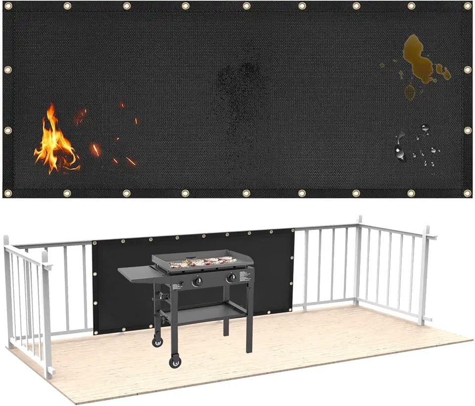 Fireproof Grill Heat Shield for Deck Railing/Wall, 8'x3', Black