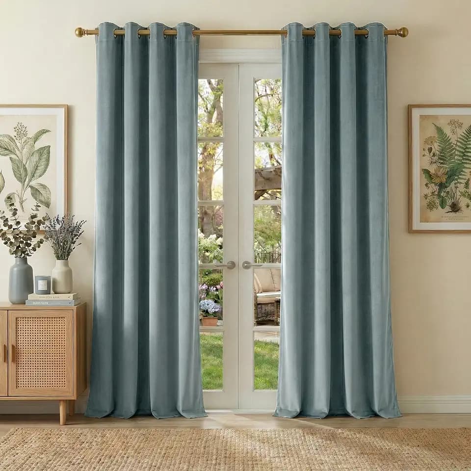 NICETOWN Stone Blue Velvet 100% Blackout Curtains 96 inch Long 2 Panels, 52 X 96 Energy Saving UV Protection Sun Blocking Window Treatments & Drapes for Bedroom Living Room and Nursery, 8 feet Length