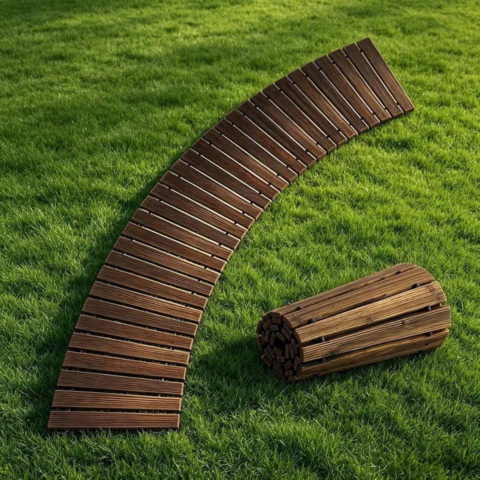 6FT Curved Wooden Garden Pathway Walkway Pavers Outdoor Roll Patio Floor
