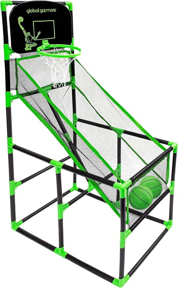 Global Gizmos 55639 Arcade Basketballkorb/Indoor/Outdoor/Einfache Montage / 2 Bälle & Pumpe enthalten/Kinderspiele / 86cm x 46cm x 139cm