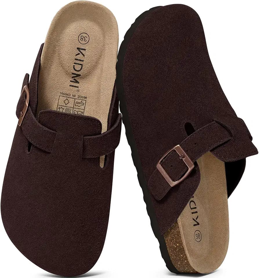 KIDMI Genuine Suede Clogs for Women Men Cork Footbed Mules Potato Shoes