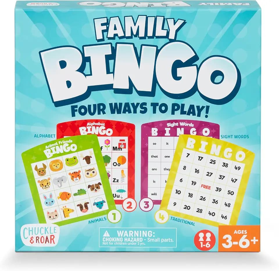 Chuckle & Roar Family Bingo Game, Bingo Game for Kids, Sight Words, Ages 4+