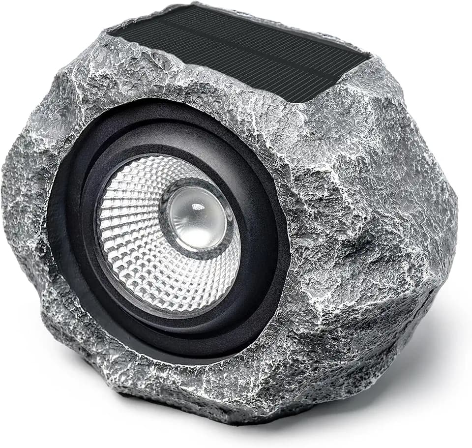 Solar Rock Lights Outdoor, Gray Faux Rock Landscape Spotlight for Yard