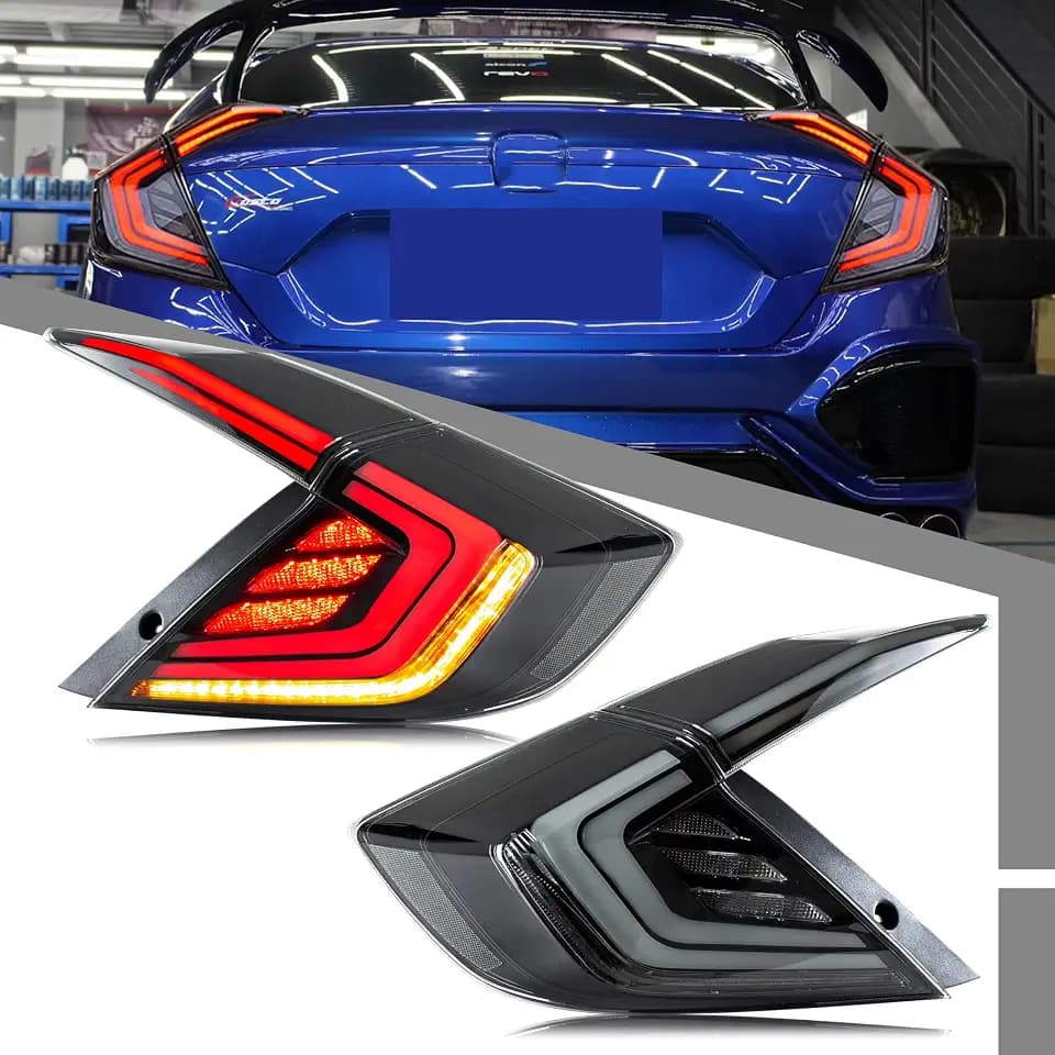LED Tail Lights Assembly Compatible with Honda Civic 2016-2021 Sedan 10th Gen Start-up Animation Dynamic Turn Signal Clear Rear Lamps Accessory [Not Fit Hatchback/Coupe]