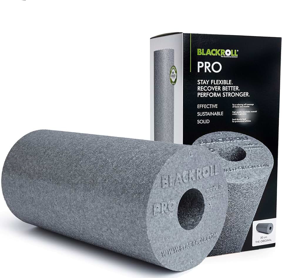 BLACKROLL® PRO Faszienrolle (30 x 15 cm), Fitness-Rolle für intensive Anwendungen, effektive Massagerolle für funktionales Training, harter Härtegrad, Made in Germany, Grau