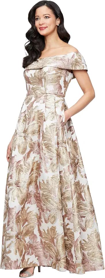 Alex Evenings Women's Formal Long Ballgown Mother of The Bride Dress with Pockets
