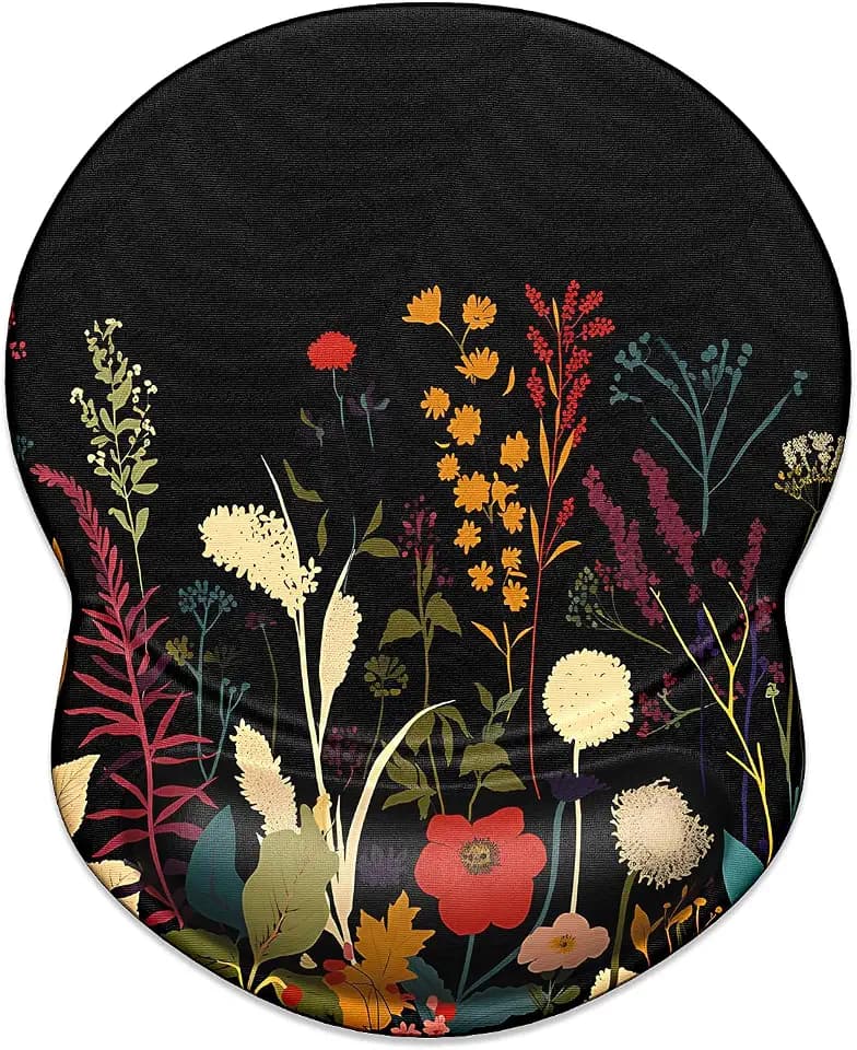 ITNRSIIET Ergonomic Mouse Pad with Gel Wrist Support Small Wrist Rest Smooth Surface Non-Slip PU Base Comfortable Office Supplies Pain Relief, 8.7 x 7.2 inches, Pretty Flowers Plants